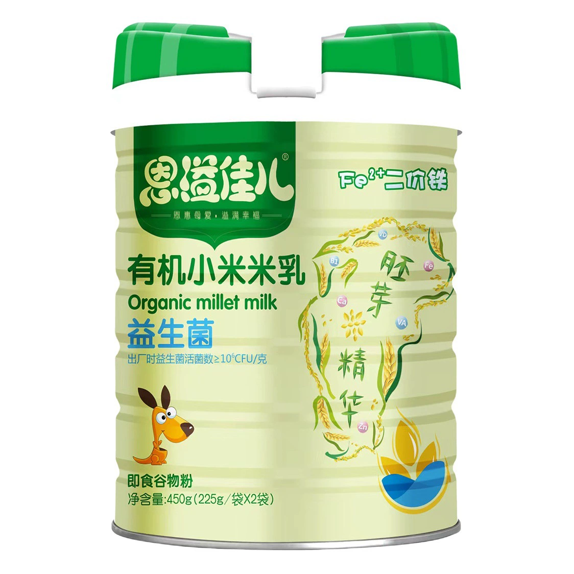 Органическое молоко из проса Enyijiaer, оригинальный вкус, с кальцием, железом и цинком, пищевая добавка, молоко с высоким содержанием железа, 450 г/банка, смесь злаков