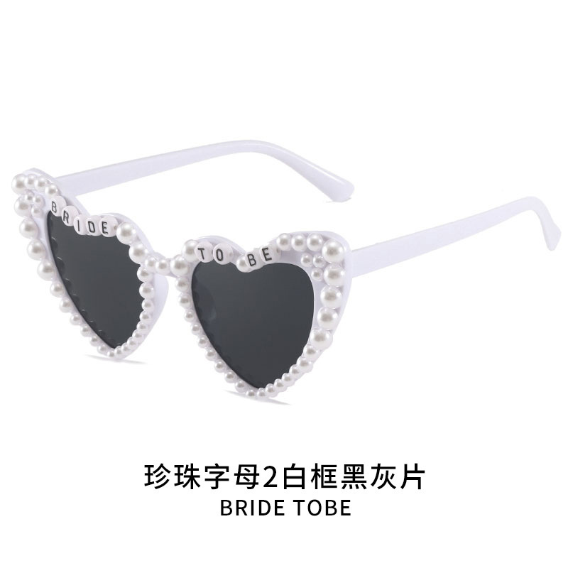花嫁、ブライズメイド、結婚式、サングラス、プロム、誕生日パーティー、パールラブメガネ、ピーチハートレターサングラス|undefined