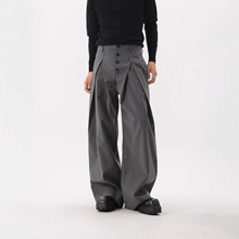 高级感灰色排扣休闲西装裤秋冬新款复古百搭宽松显瘦垂感阔腿裤潮
