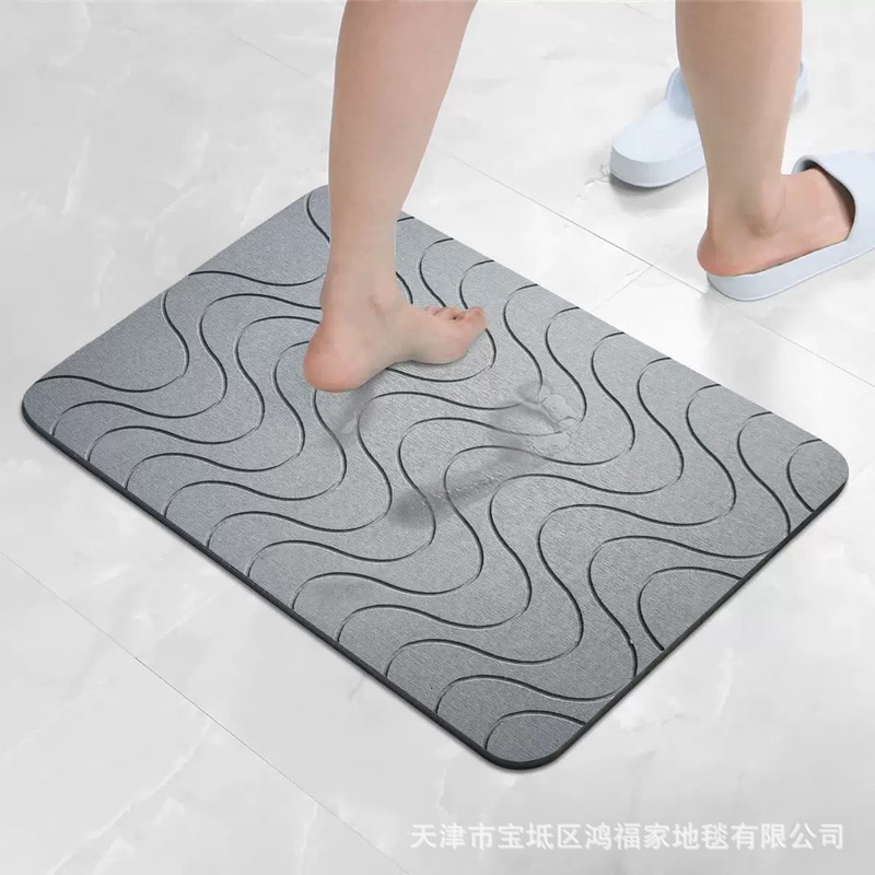 跨境素色条纹软硅藻泥地垫欧美浴室卫生间防滑吸水脚垫地毯厨房垫|undefined