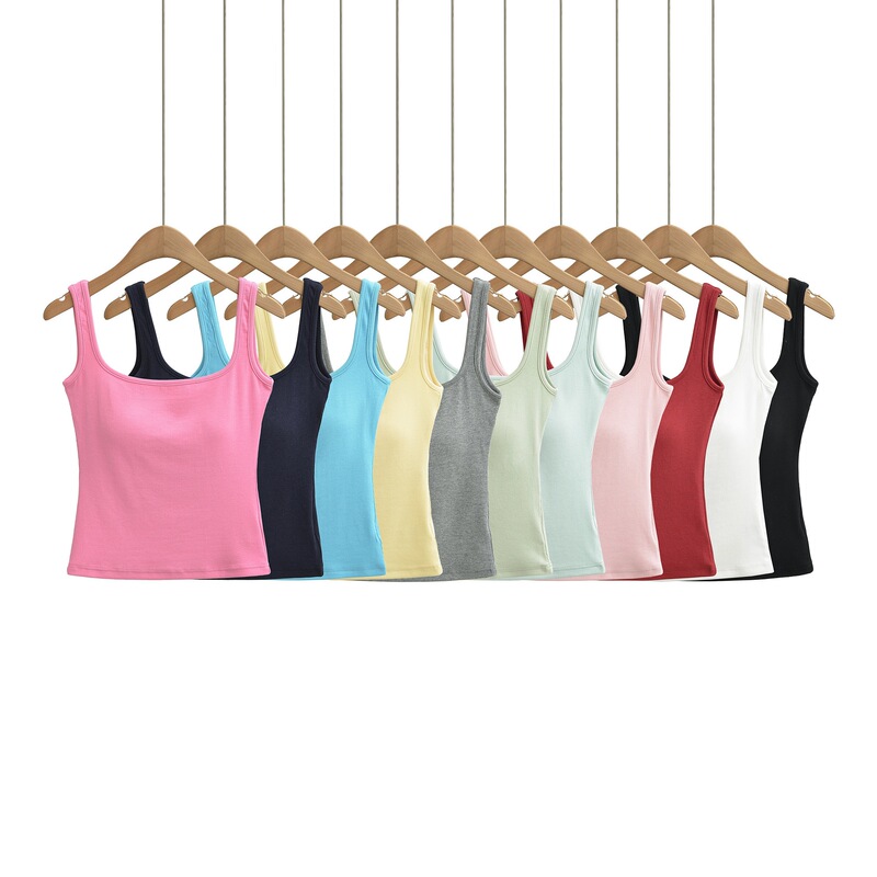 Hot Girl Square-Neck Wide-Shoulder Vest for Women, Summer Outerwear with Chest Pads, Elastic Slim-Fit Sleeveless Camisole