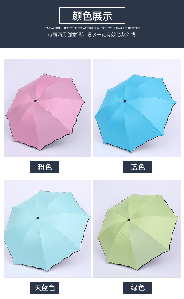 Black rubber manual water-blooming sunshade and sun protection umbrella, three-fold sun umbrella, printed LOGO gift wholesale umbrella pic 7