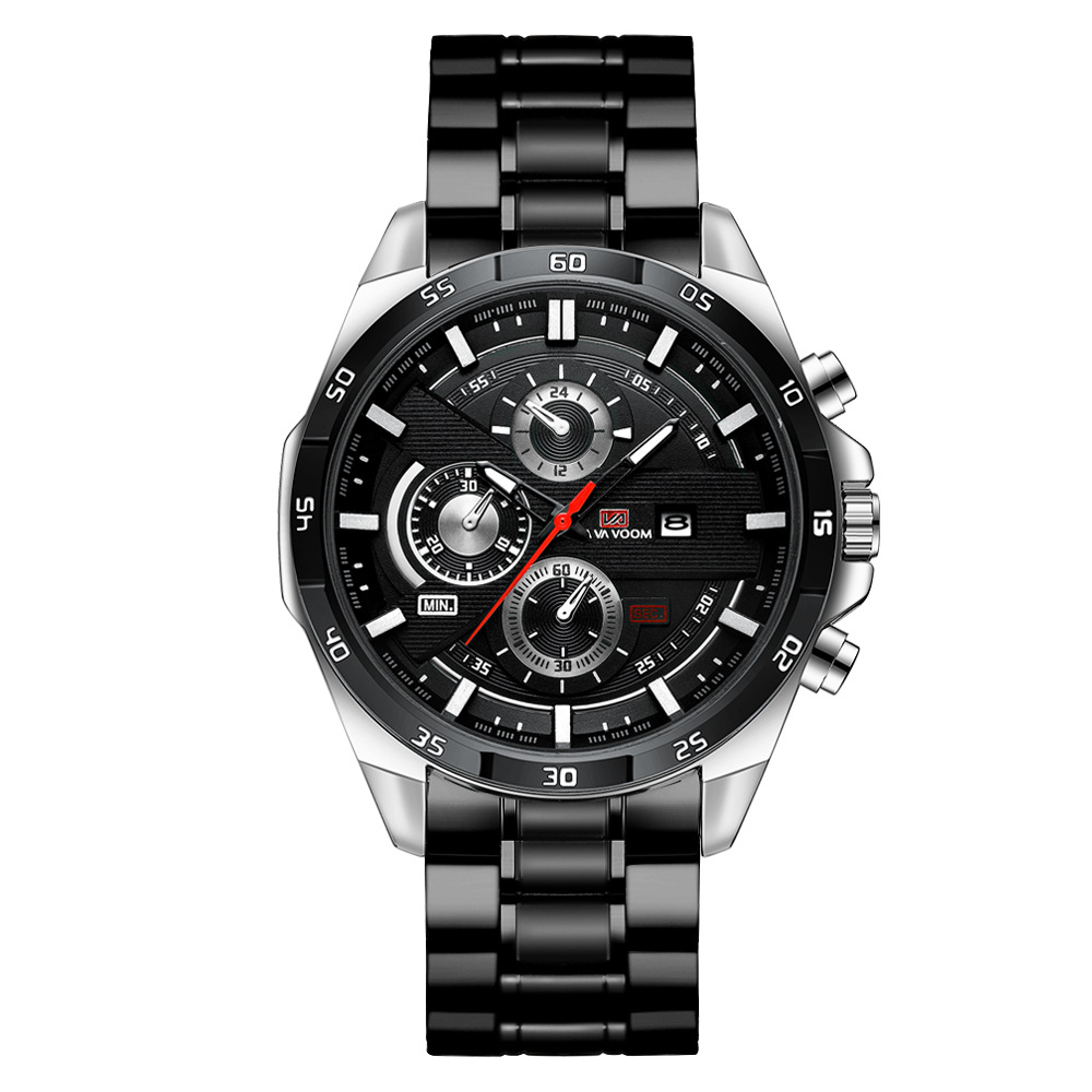 Relógio de quartzo masculino com calendário e pulseira aço_voghion.com