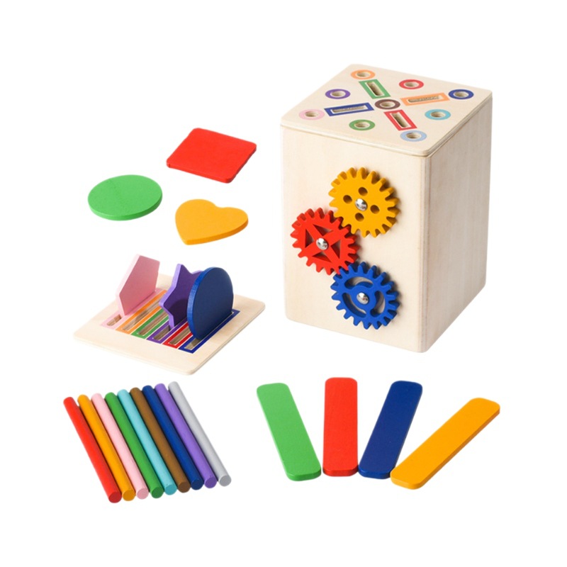 Weiweihu Niños Color Forma Clasificación Engranaje Caja de monedas Educación temprana Engranaje de madera Barril de madera Juego de rompecabezas Montessori