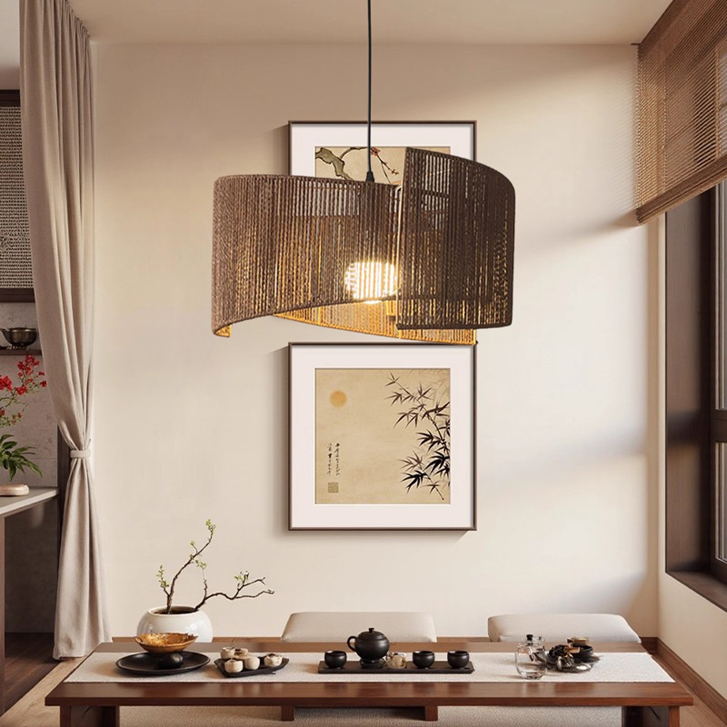 Hotel Residencial de Fengxian Hotel Comedor Zen Sala de estar Dormitorio Sala de té Cordilla de cáñamo hecha a mano nueva lámpara china
