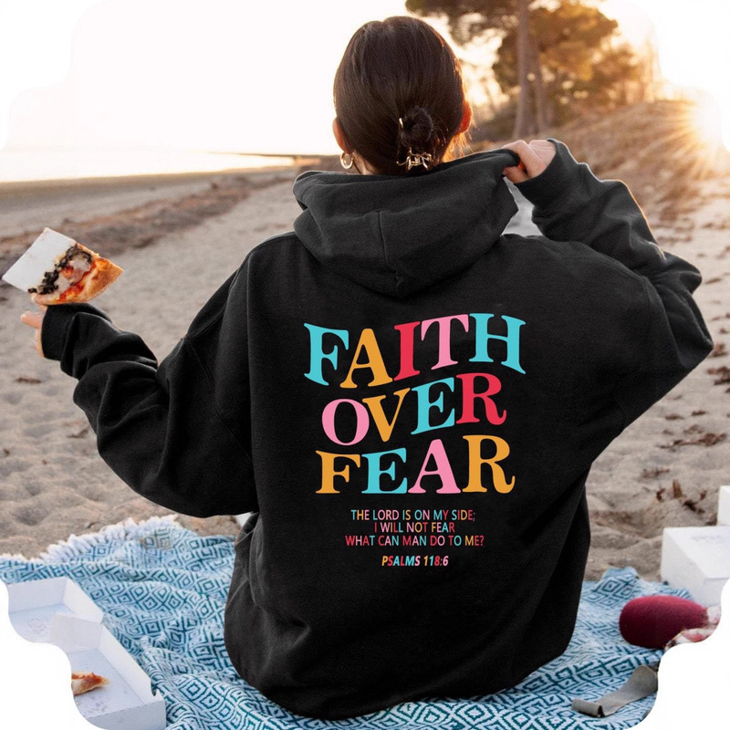 Amazon Faith over Fear Women's Hoodie Printed Pattern Drop Shoulder Sleeve Sports Casual Top