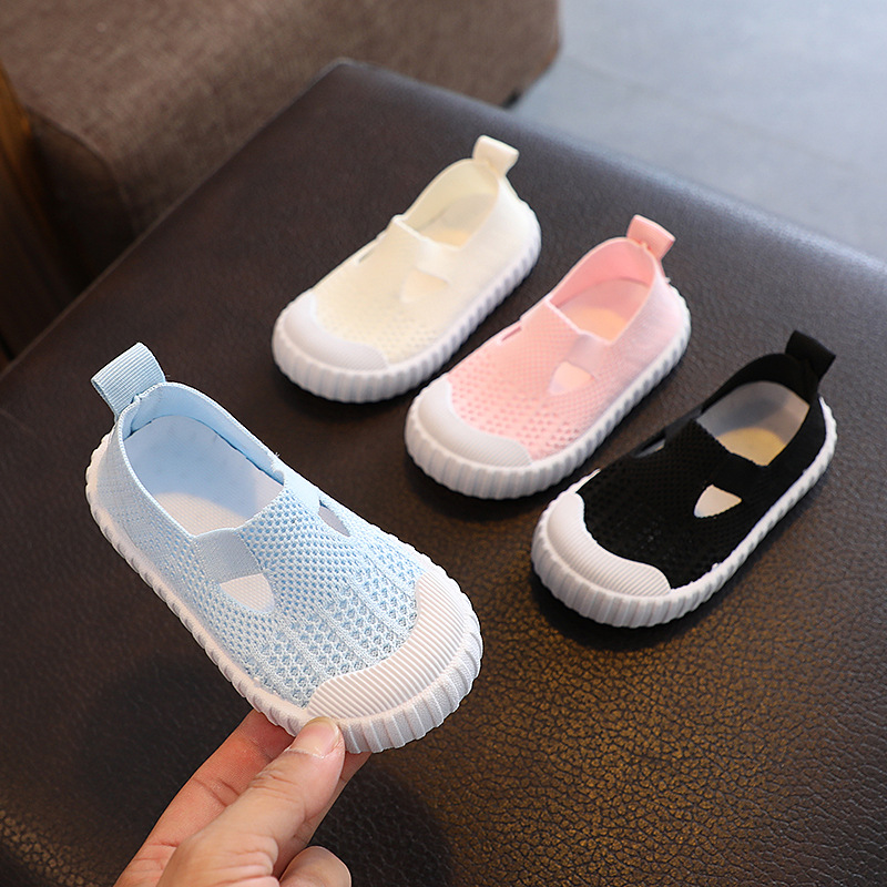 Children's and Teenagers' Cross-border Spring and Autumn Flying Weave Mesh Sneakers for Boys and Girls, Breathable Casual Shoes, Head Covering, Collision Prevention Sports Shoes for Young Children