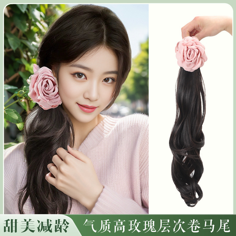 New Chinese Tricolor Rose Grab Clip Wig Ponytail Layers Wave Side Sweet Curls Flower Ponytail New Chinese Tricolor Rose Grab Clip Wig Ponytail Layers Wave Side Sweet Curls Flower Ponytail