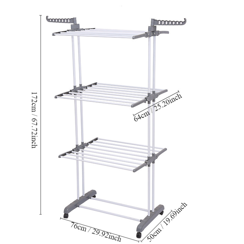 Transfronterizos de tres capas de masaje móvil barbería toallas plegables telescópicas piso doble barra de secado rack