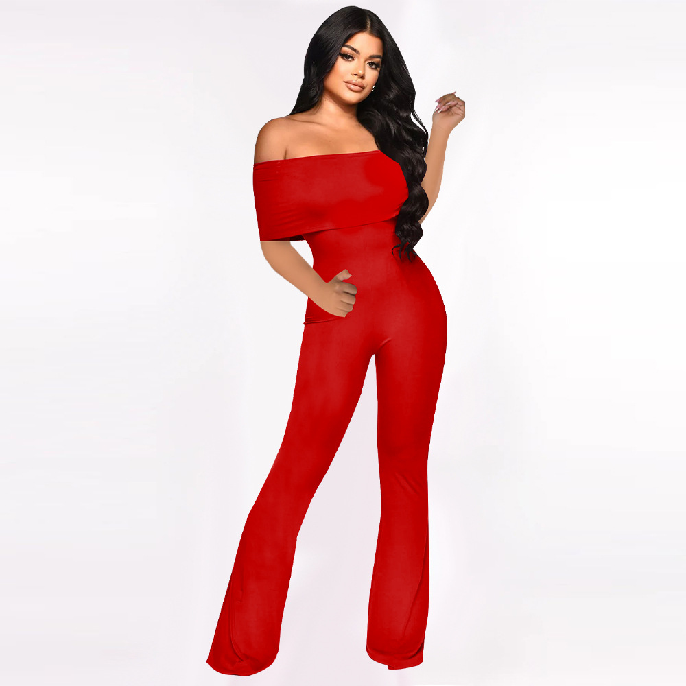 K10677 ropa de mujer europea y americana Amazon nueva entrega de una pieza sexy cintura fuera del hombro mono de color sólido multicolor