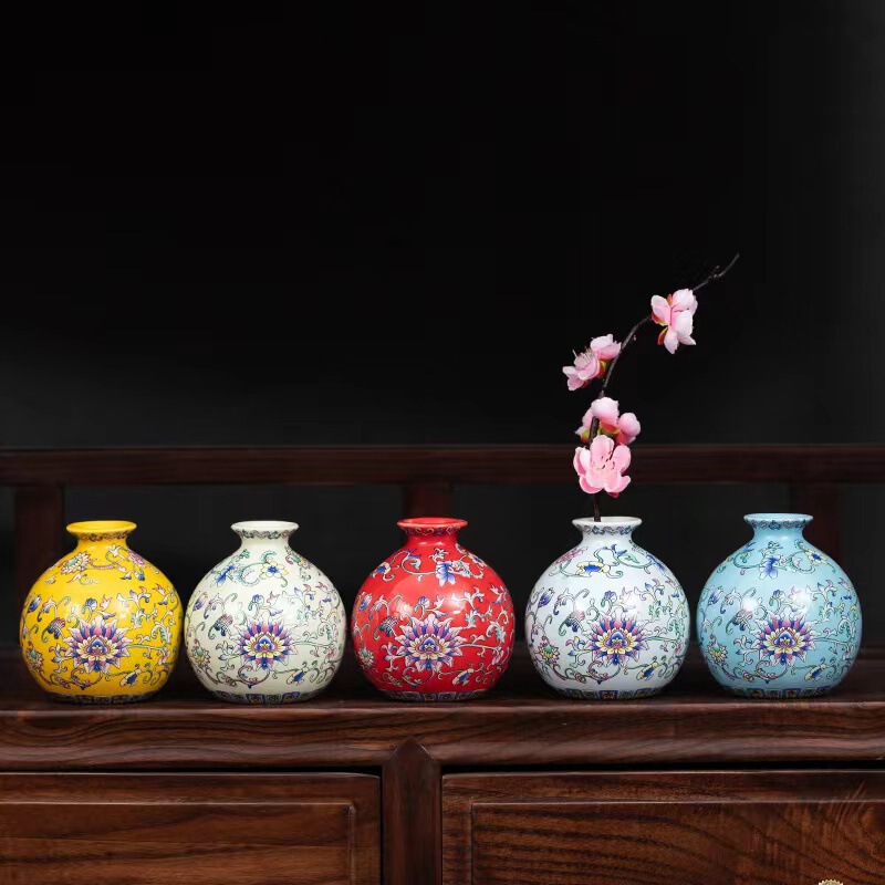 Ceramic enamel mini vase flower wholesale hydroponic pottery flower pot home decorations tea set ornaments