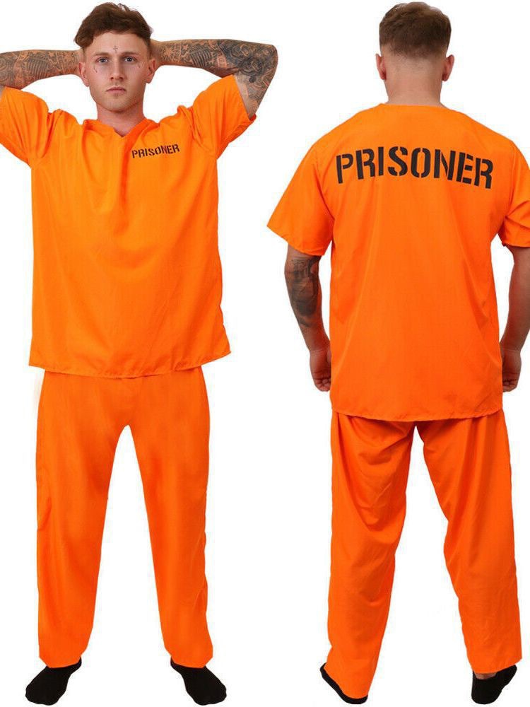 萬聖節成人橘色監獄服裝囚服黑白條紋監獄服囚犯服角色扮演兒童囚