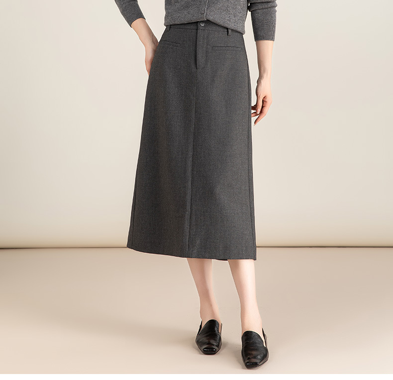 Chân váy midi xẻ tà dáng suông chất len Tencel xám đậm — Màu thẻ chi tiết 3
