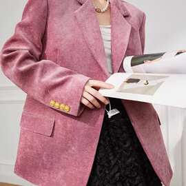 雪尼尔复古西装外套女新款2024秋冬收腰高级小香风设计感西服上衣