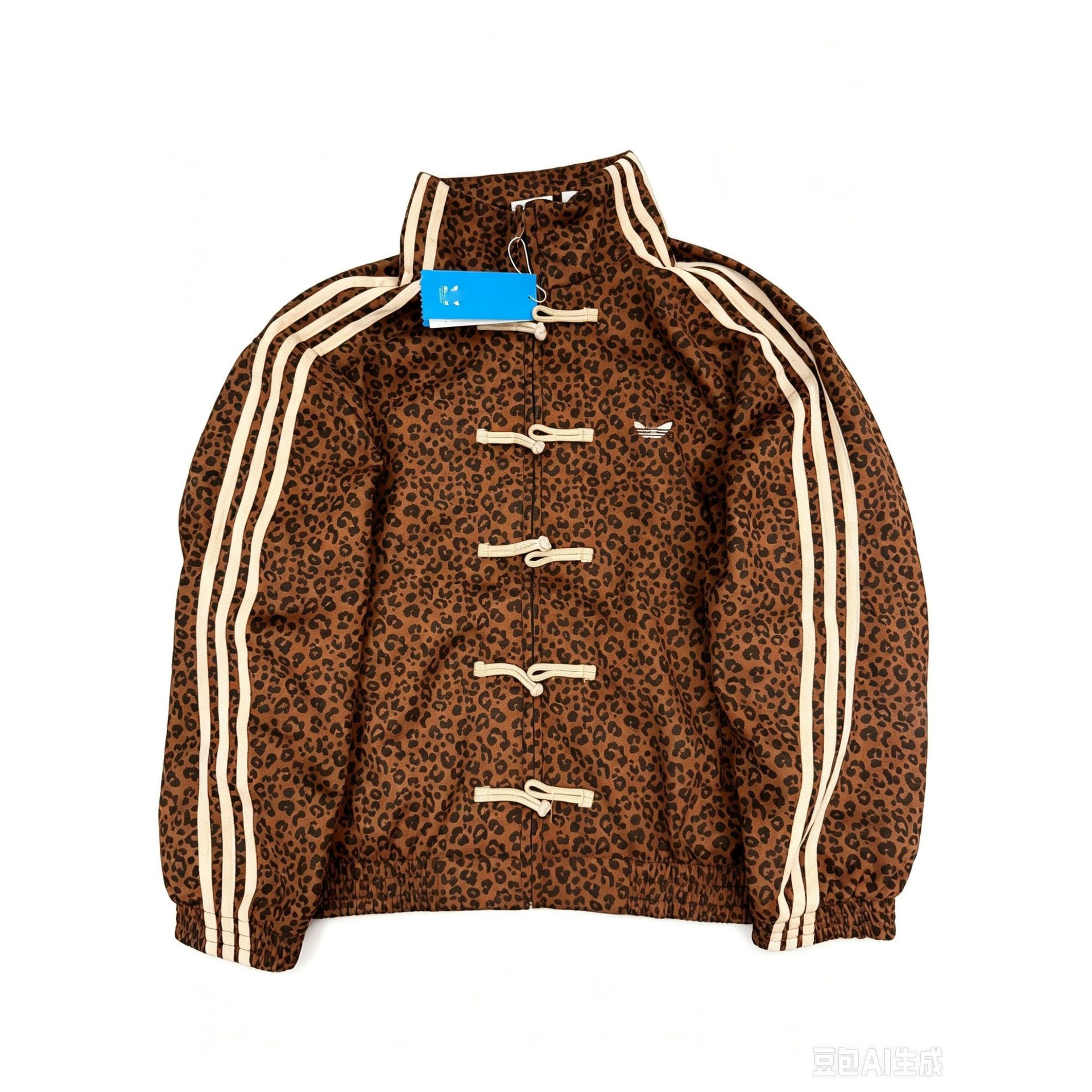 New Chinese-style leopard print button-down cardigan, unisex, loose-fitting, casual, retro, with a stand-up collar, paired with casual long pants