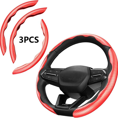Steering wheel cover – design sports wind buckle - carbon-fiber-red-3-pack-38cm