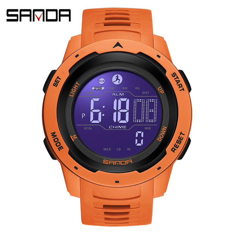 Sanda SANSDA calorías podómetro reloj despertador impermeable multifunción montañismo a prueba de golpes hombres y mujeres reloj 2145