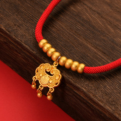 New Year Pet Accessories Cute Cat and Dog Hand-woven Red Rope Longevity Lock and Peace Lock Sand Gold Necklace with Bells Collar