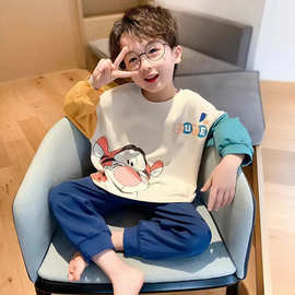 儿童睡衣男童春秋季长袖长裤中大童家居服青少年2026新款两件套装