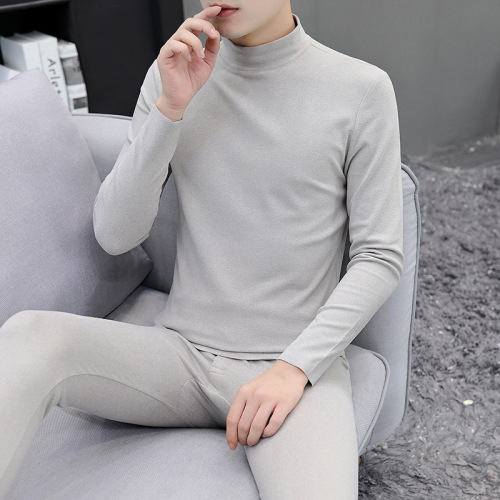 Men's Double-Faced Fleece Half-High Collar Warm Innerwear Set Cold-Proof Home Clothes Pajamas Mid Collar Plus Size Autumn Top and Bottom