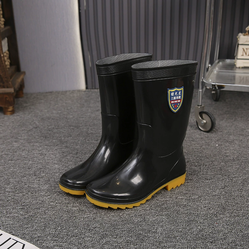 Мужские резиновые сапоги Shuguangxing, черные, средней высоты, водонепроницаемые, с резиновой подошвой, для рыбалки, для защиты труда