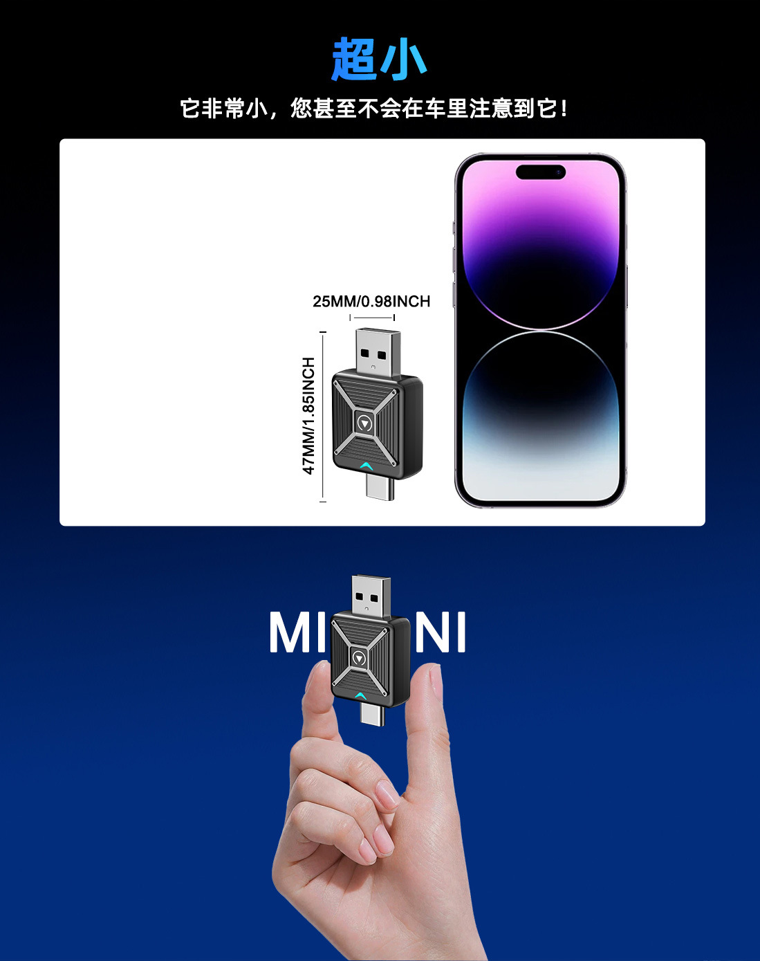 Cross-Border Hot-Selling Dual-Head Carplay Box Adapter, No Lag, No Delay, Wired to Wireless, Wholesale for Vehicles