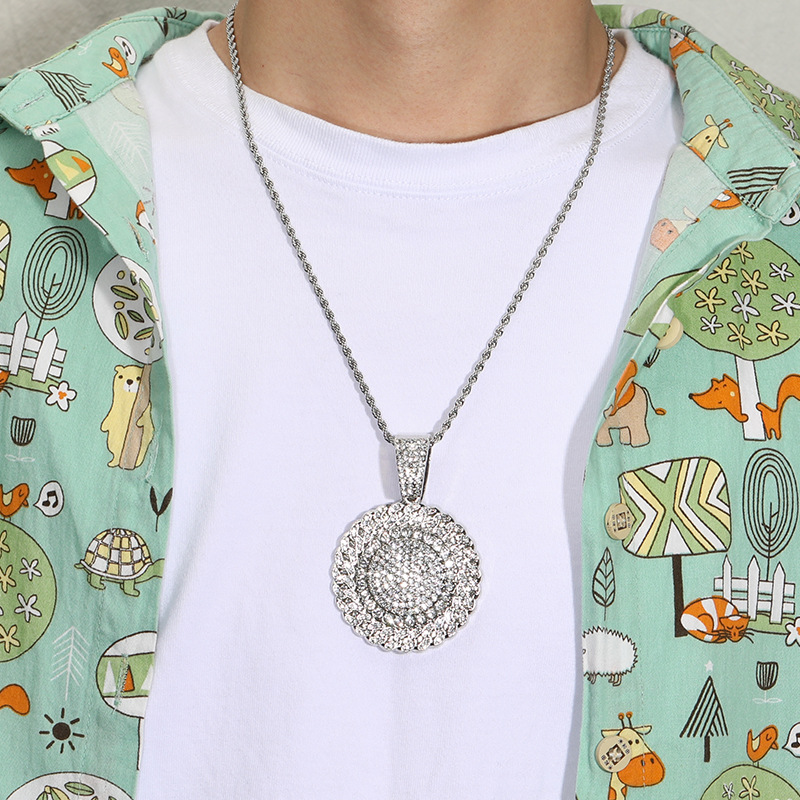Hiphop Full Diamond Round Pendant Necklace For Men And Women_voghion.com