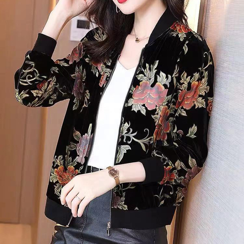 2023 cross-border Amazon AliExpress autumn and winter European and American women's loose long-sleeved jacket gold velvet jacket top