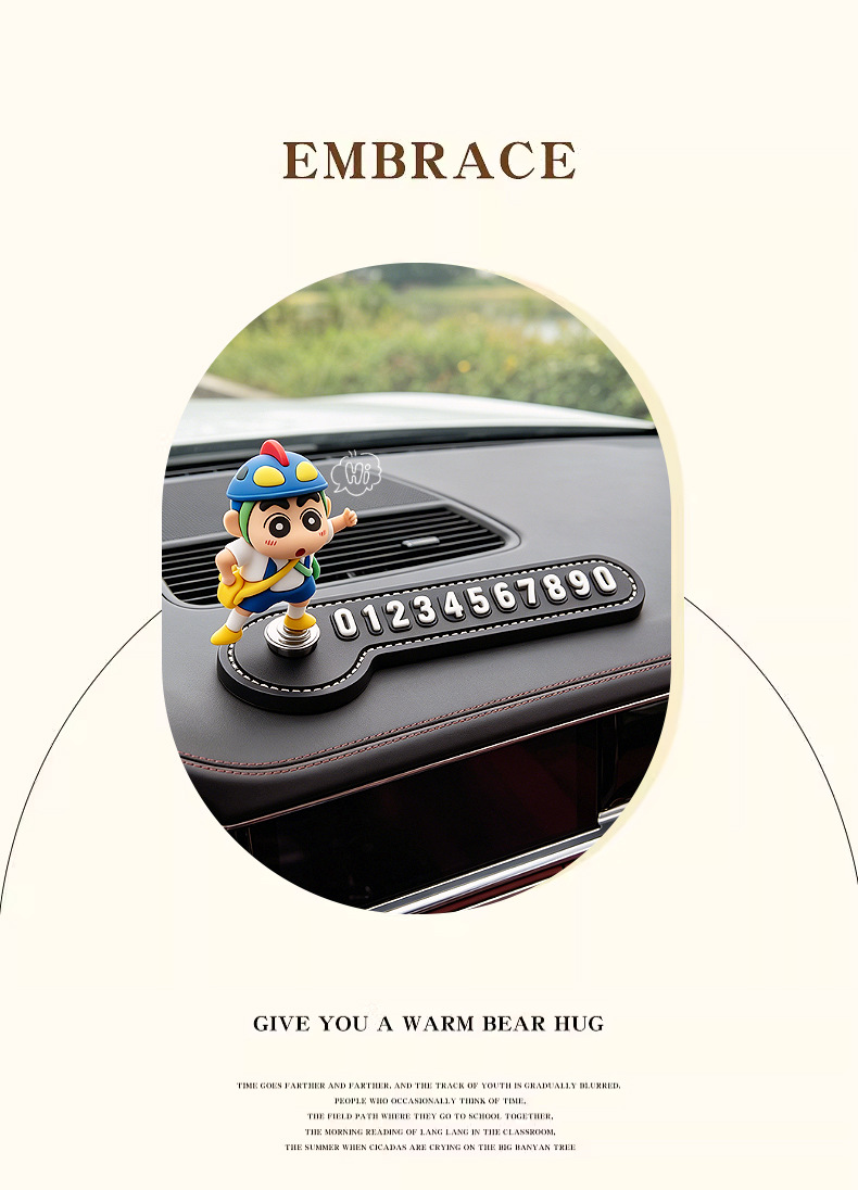 Rotatable Crayon Shin-Chan Temporary Parking Sign, Car-Mounted Silicone Anti-Slip Moving Car Number Plate, Car Decoration Ornament