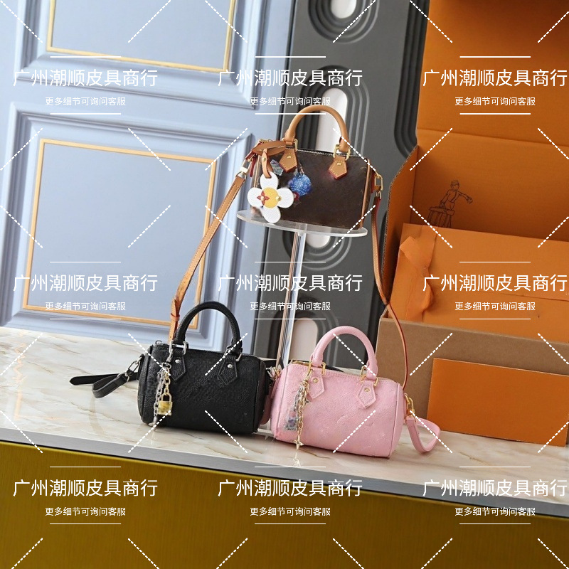 New Christmas Edition Nano Speedy Pillow Bag with Monogram Pattern, Mini Boston Crossbody Genuine Leather Women's Shoulder Bag