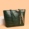 Capacious fashionable trend one-shoulder bag with bow, crocodile print