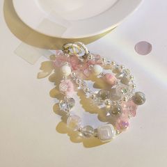 韓系蝴蝶結水晶珠珠鏈條腕帶通用手機殼掛飾吊墜配件便捷防丟女款