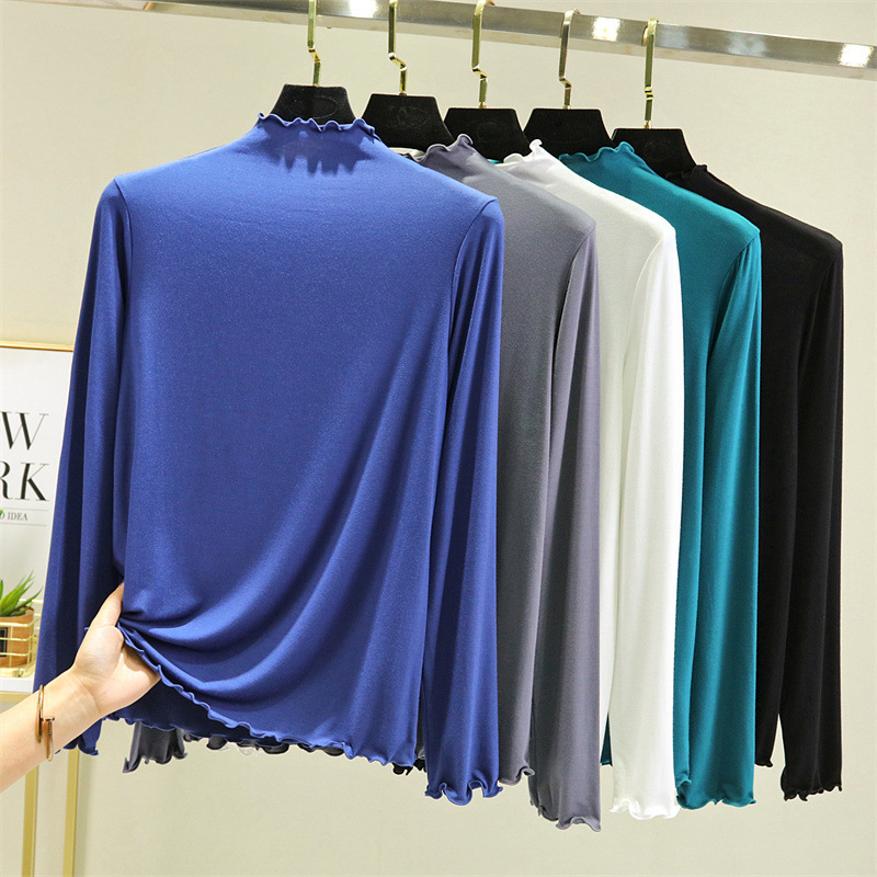 Summer long sleeve half turtleneck T-shirt women's modal thin loose plus size lace top bit cotton bottoming shirt Summer long sleeve half turtleneck T-shirt women's modal thin loose plus size lace top bit cotton bottoming shirt