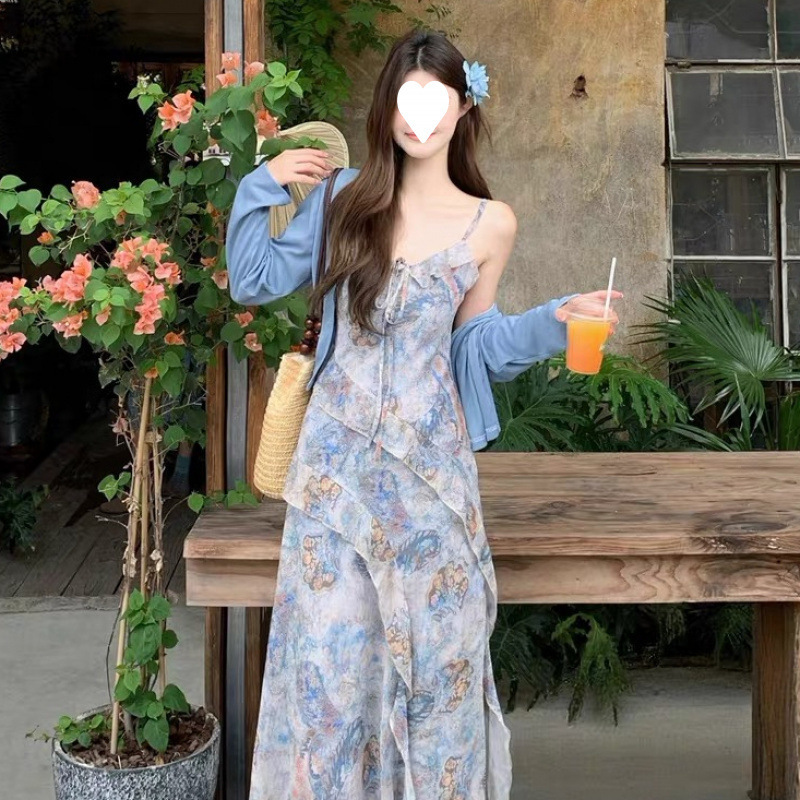 Summer OOTD for Slightly Plump Girls: Bohemian Chiffon Strap Dress with Knitted Cardigan, Unique and Beautiful Outfit Summer OOTD for Slightly Plump Girls: Bohemian Chiffon Strap Dress with Knitted Cardigan, Unique and Beautiful Outfit