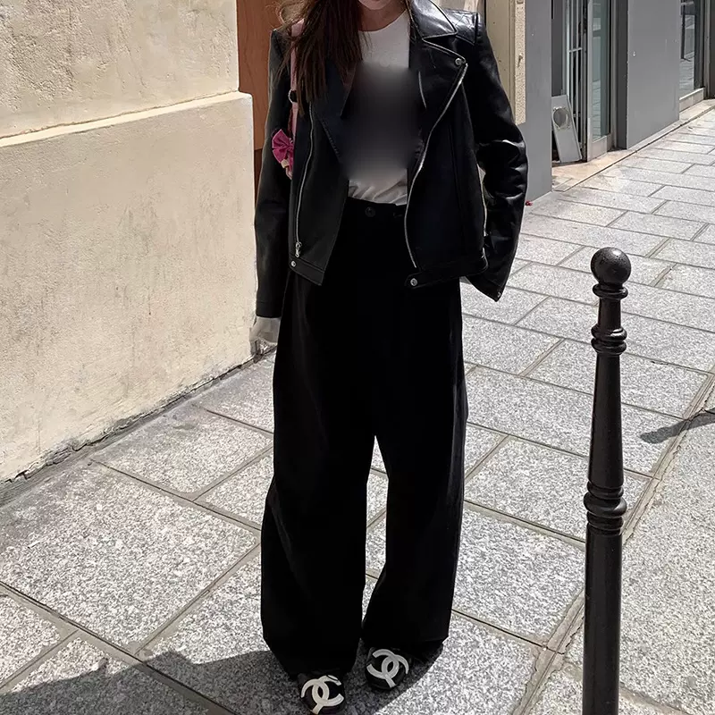 【Avoca】经典好穿时髦合身款黑色中古pu皮衣2025秋季新款