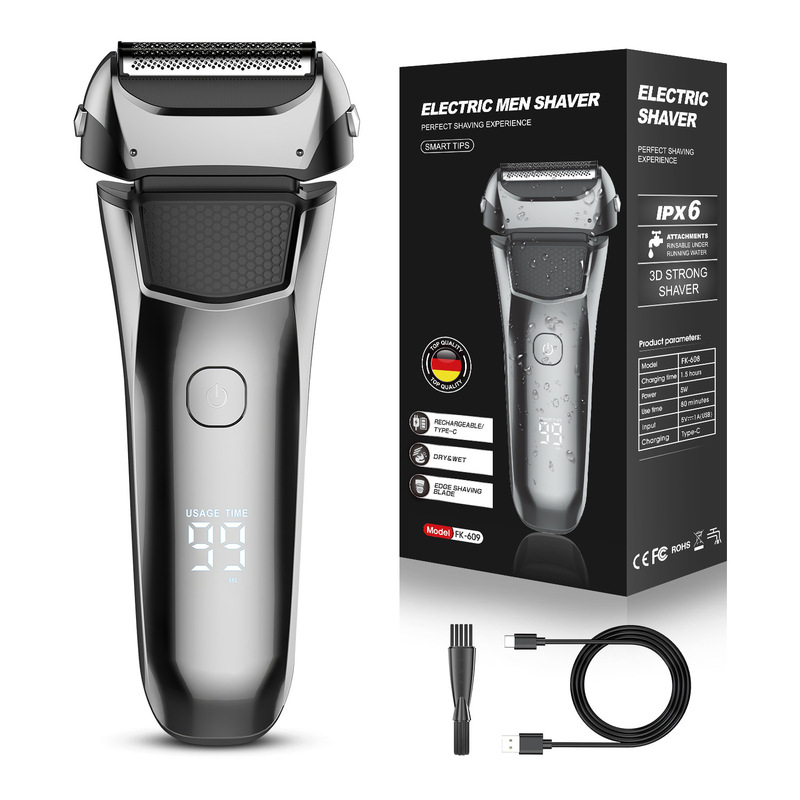 Cross-Border Aluminum Foil Electric Shaver, Fully Washable, Digital Display, Fast Charging, Reciprocating Shaver, Wholesale