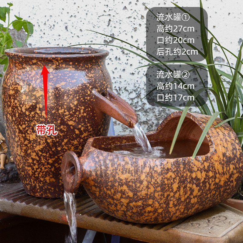古法陶瓷循环水养鱼造景陶罐鱼缸过滤器鱼池全套生态流水瀑布摆件|undefined