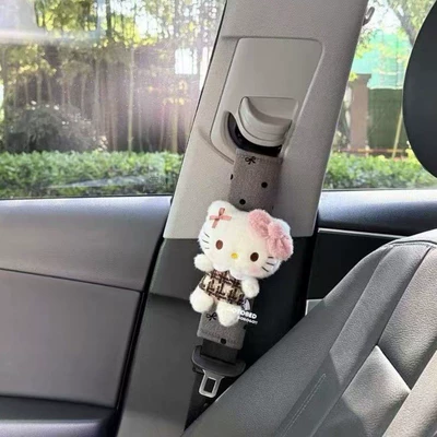 Sanrio Plaid Skirt Hello Kitty Seatbelt Shoulder Protector Cute Cartoon Plush Car Protective Cover Car Gift (Seat belt shoulder pad) - girly-heart-plaid-skirt-hellokitty-hello-kitty