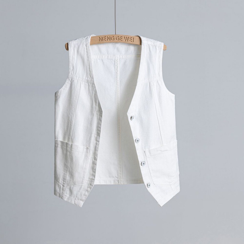 Women's Vest New Casual Outer Wearing Vest Vest Spring and Autumn Outer Wearing White Denim Explosions All-match High-end Western Style Women