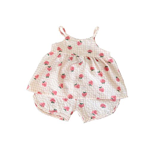 Baby summer dress printed bear strawberry sleeveless halter top shorts two-piece set cute baby summer suit