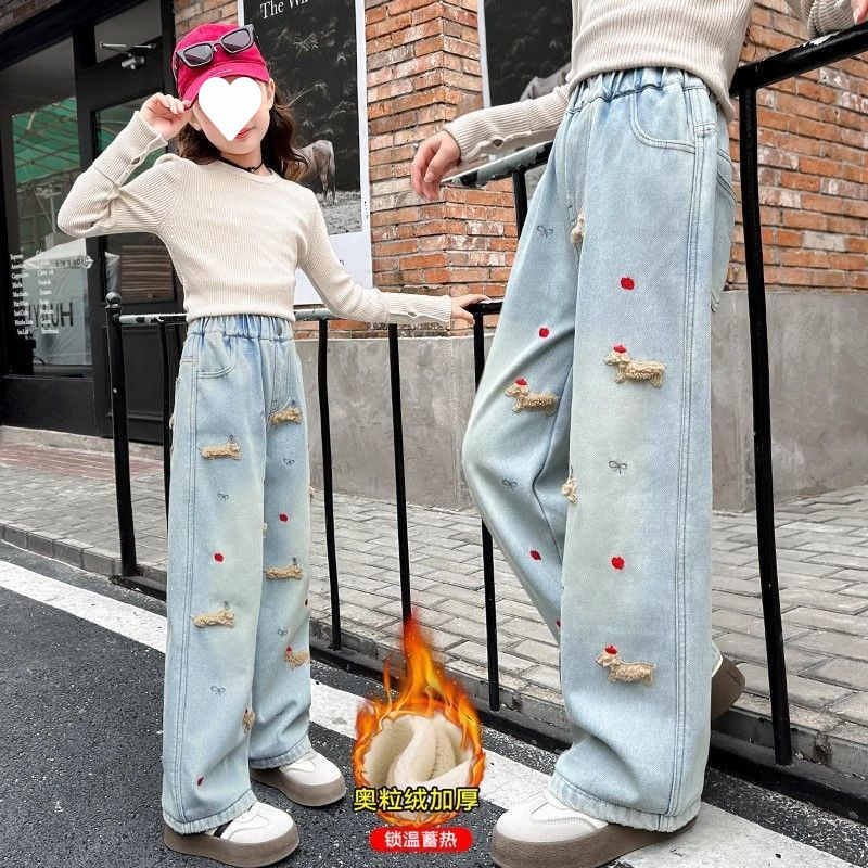 女の子パンツ、秋冬アウター、8歳女の子ワイドパンツ、7プラスベルベットパンツ、厚手6、冬年長児ジーンズ9|undefined