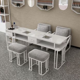 Light Luxury Manicure Table Imitation Marble Vacuum Cleaner Single Double Three Person Table Chair Internet Celebrity Table and Chair Combination Set
