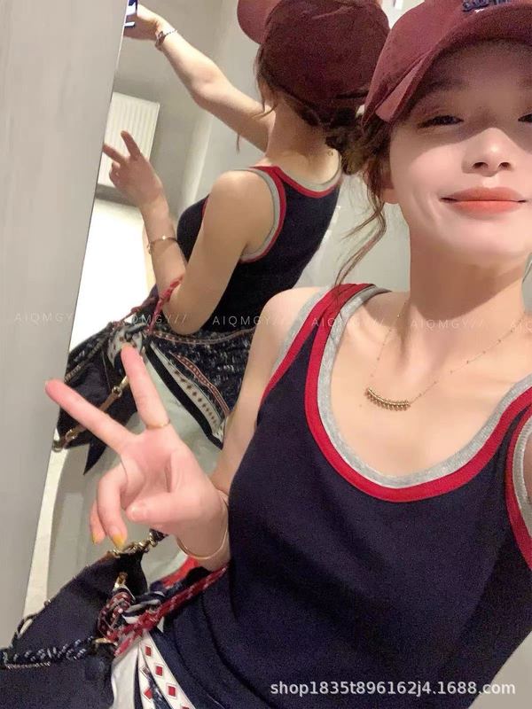 撞色拼接U领无袖背心女欧洲站2025早秋新款欧货女装洋气打底衫潮|undefined