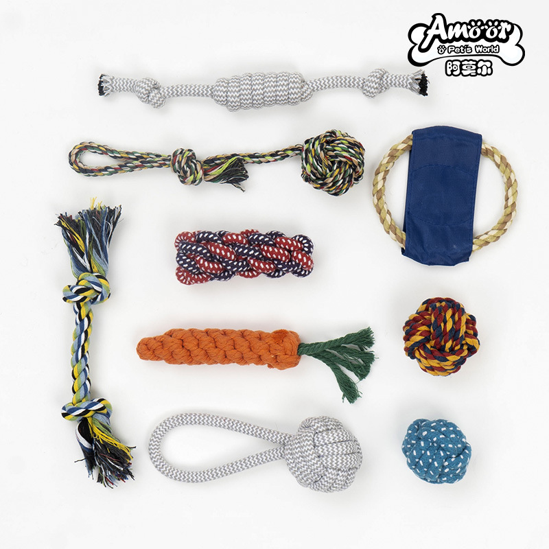 새로운 디자인의 끈으로 엮은 애완견 장난감, 강아지의 심심함 해소를 위한 매듭형 장난감, 내구성 있는 물고 물어뜯지 않는 강아지 용품, 애완견용품