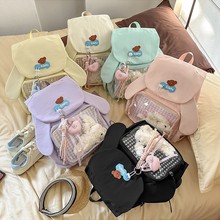 2025新款软妹双肩包高颜值通勤手提学生上课包纯色饼饼痛包双肩女