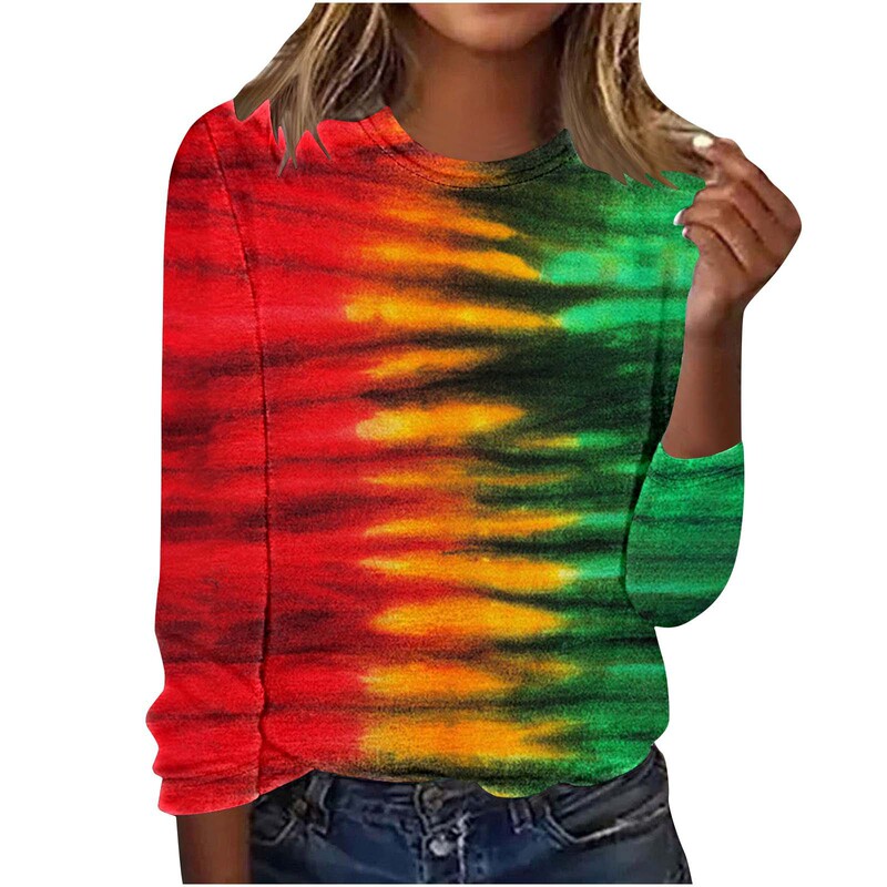 Women's Cross-border Amazon Colorful 3DT Shirt Digital Printing Hot Selling Women's Loose Pullover Long Sleeve Round Neck T-Shirt Women's Cross-border Amazon Colorful 3DT Shirt Digital Printing Hot Selling Women's Loose Pullover Long Sleeve Round Neck T-Shirt