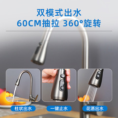 槍灰色全銅廚房抽拉式冷熱水龍頭水槽洗菜盆洗碗池萬向可伸縮龍頭