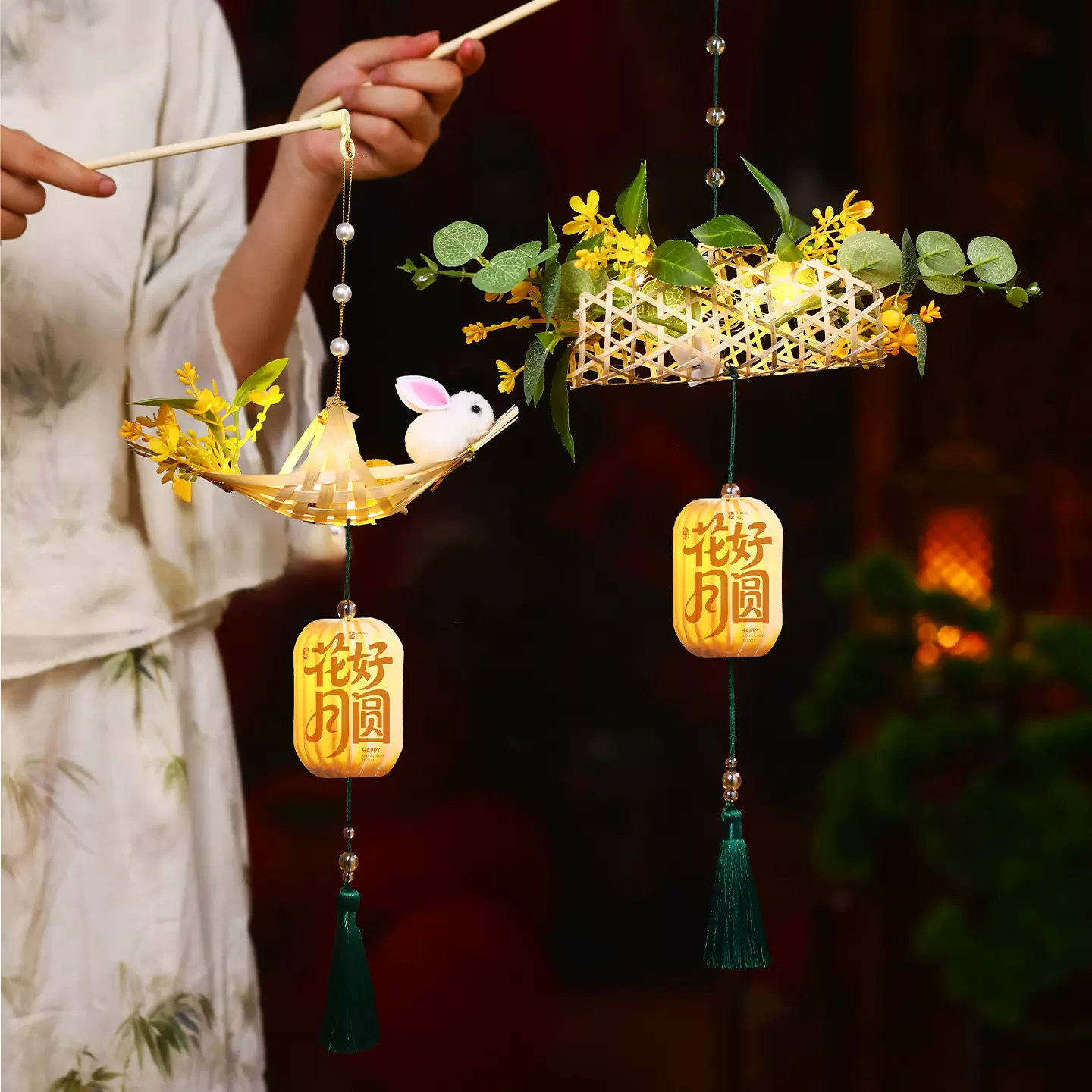 中秋节灯笼儿童手工竹编小灯笼挂饰2025新款手提兔子古风花灯摆摊