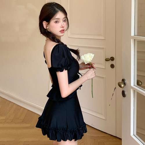2024 New Fashion Women's One-piece Noodle Popstar Style Conservative Skirt Sweet Hot Spring Swimwear Wholesale
