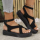 Foreign Trade plus size Clip Toe Roman Shoes Women's 2024 Summer New Set Toe Cross Buckle Casual Platform Sandals